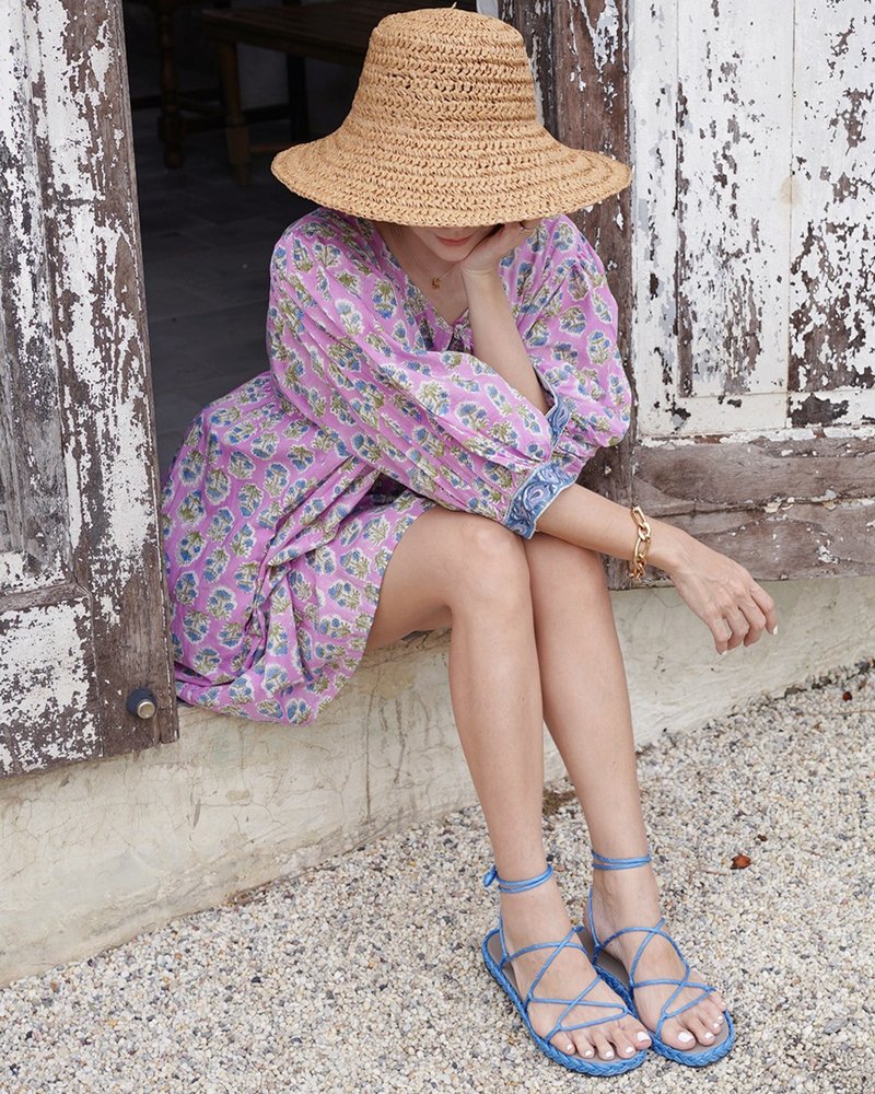 Dahlia Dress - 美丽的花卉印度木刻印花连衣裙 - 洋装/连衣裙 - 棉．麻 紫色