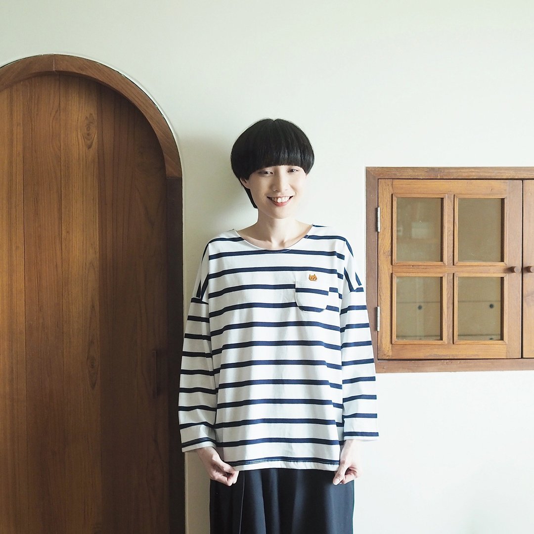 cat soup t-shirt : white × navy - 女装 T 恤 - 聚酯纤维 蓝色