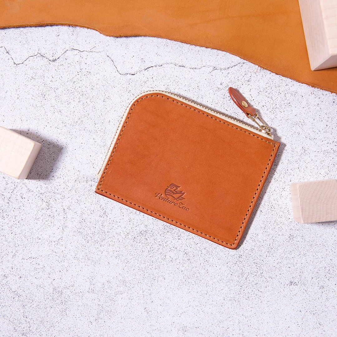 L型拉链零钱包 L Zip Coin Wallet / 浅棕 Tan / 免费刻字 - 零钱包 - 真皮 