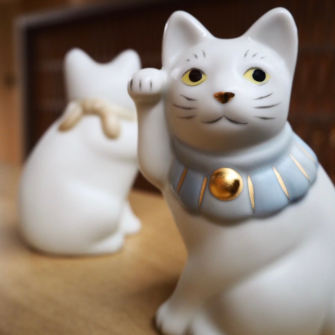 中外陶园 | 瀬户招财猫 横座 雾面蓝 - 摆饰 - 陶 