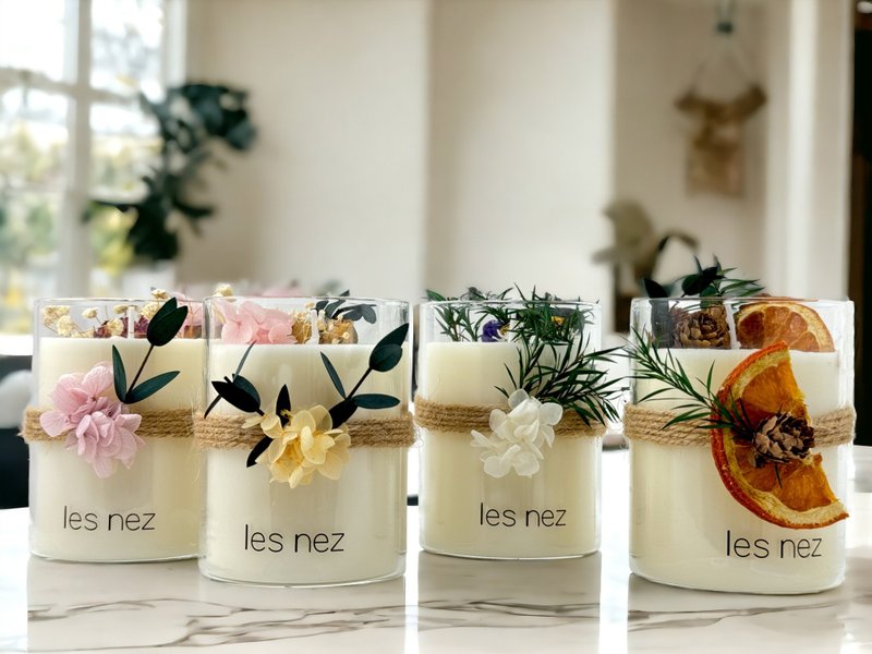 福利品【Les nez 香鼻子】璀璨花语 永生花香氛蜡烛礼盒-四款香调 - 蜡烛/烛台 - 其他材质 白色