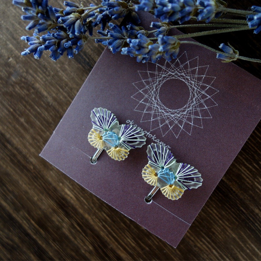 Butterfly earrings / light blue / silk thread / Geometric pattern - 耳环/耳夹 - 丝．绢 蓝色
