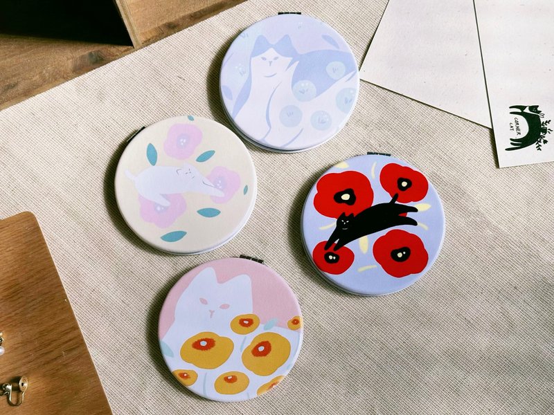 花丛中的猫 皮革双面镜/随身镜 - 其他 - 其他材质 多色