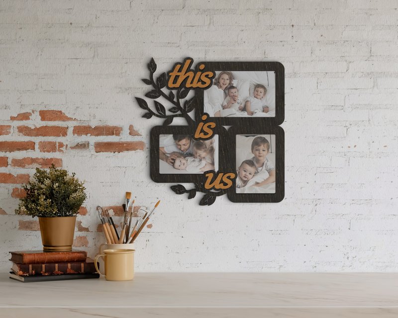 Small wooden photo frame collage for 3 photos with a this is us sign Tree art - 画框/相框 - 木头 黑色