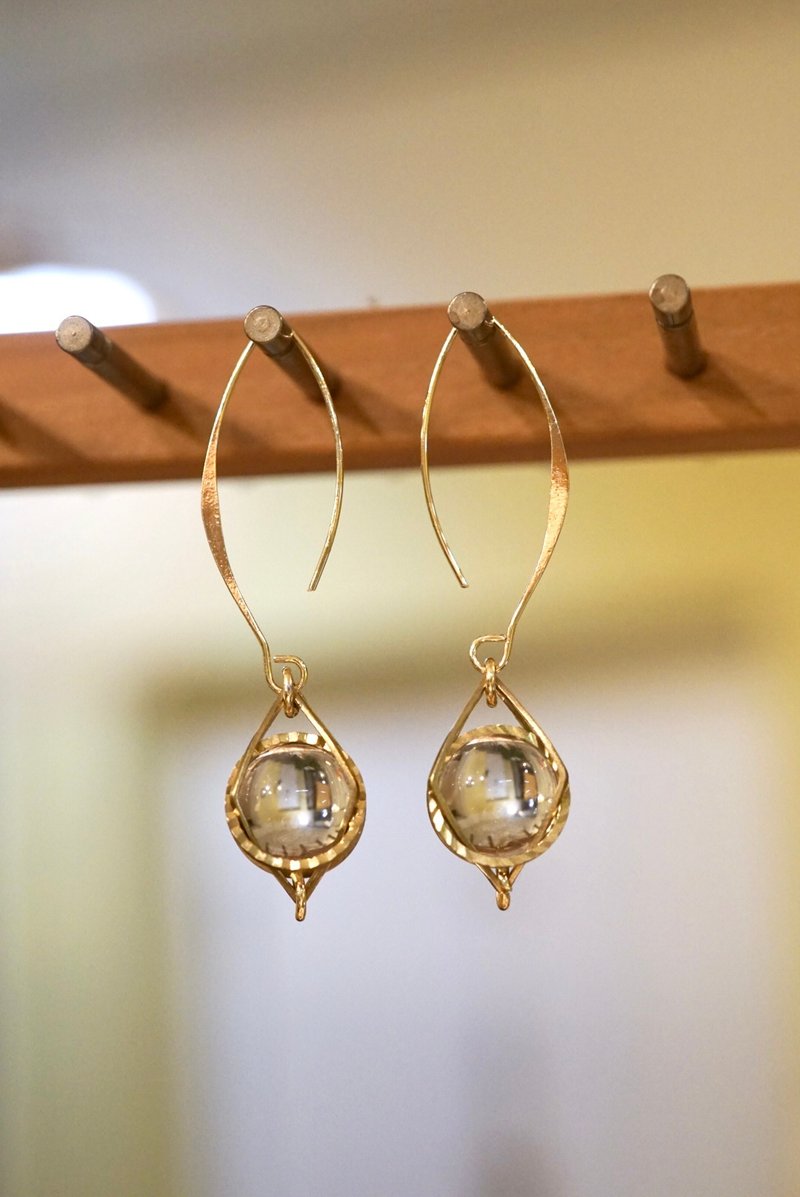 天然白水晶 耳环 一对 纯铜 日常配搭 圣诞礼物 古典美 - 耳环/耳夹 - 半宝石 金色