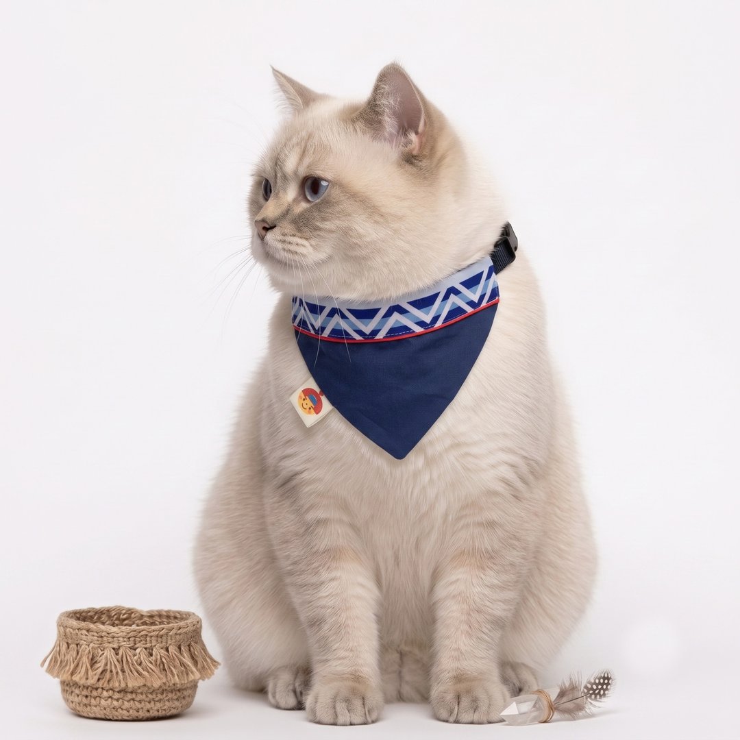 双面可用纯棉猫咪三角领巾 可调节颈圈 猫狗项圈 造型配件 - 衣/帽 - 棉 