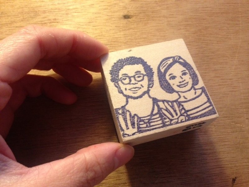Portrait stamps (2 people/no letters)[hand carved] - 印章/印台 - 橡胶 