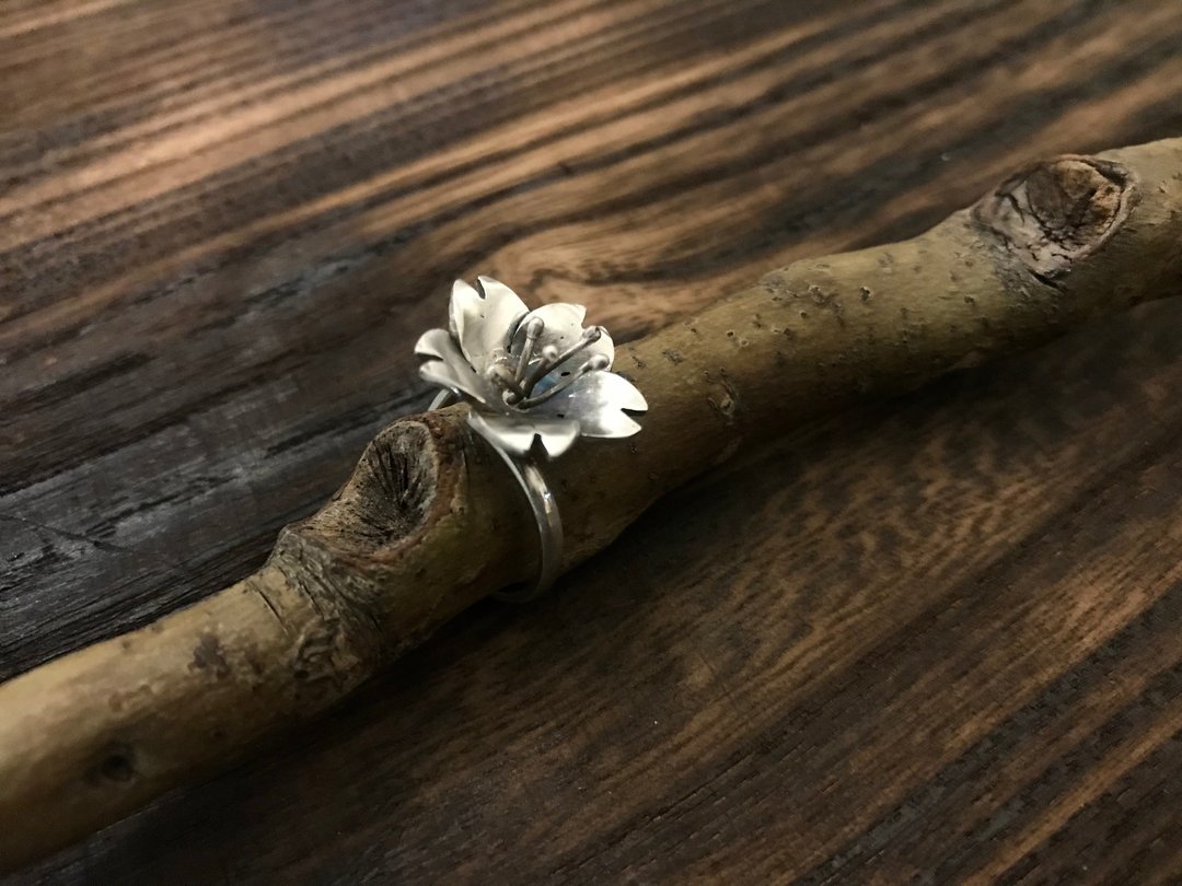 一朵小花/樱花 - 戒指 - 银 粉红色