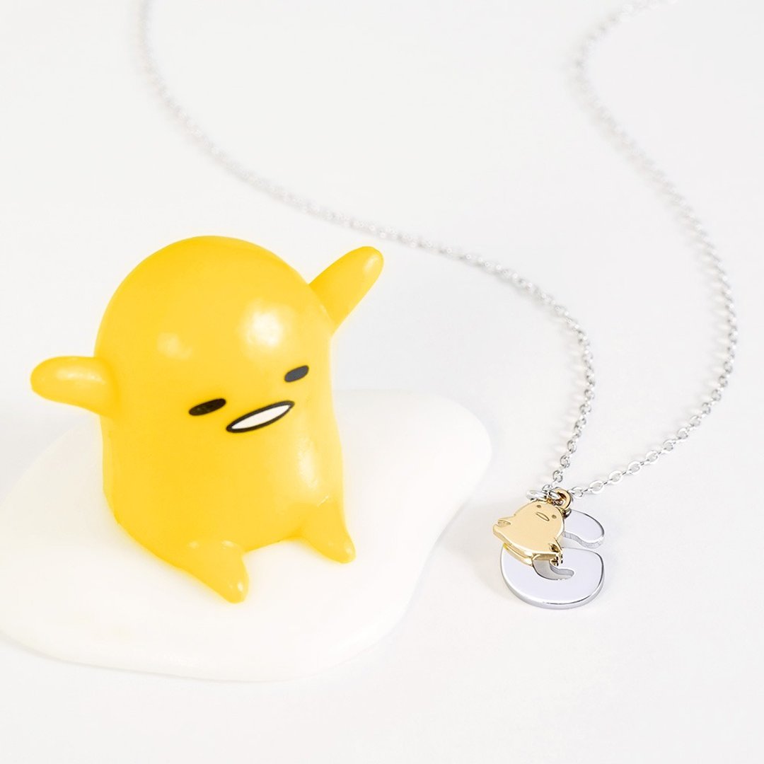 【定制化礼物】Gudetama & Me 系列-蛋黄哥双层单字订制纯银项链 - 项链 - 其他金属 金色