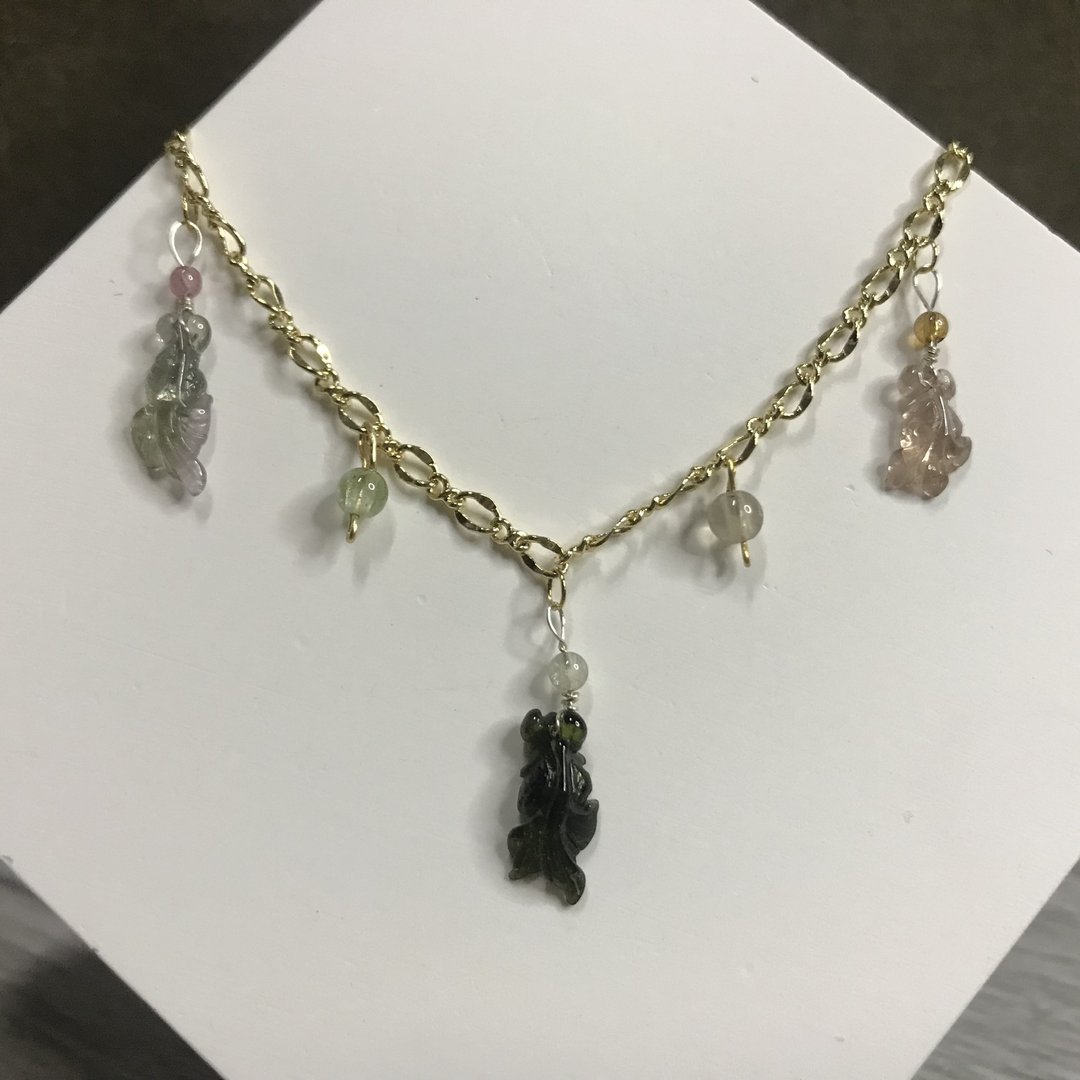 招财旺夫I碧玺电气石Tourmaline14K手链I糖果金鱼I情人节礼物 - 手链/手环 - 水晶 