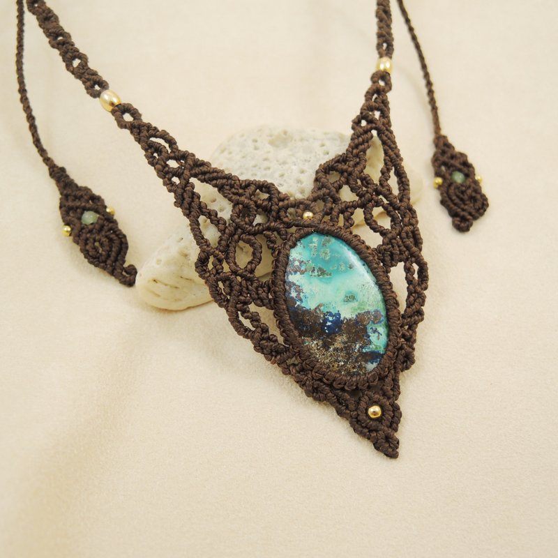 海底洞天 / 天然石x巴西蚕丝蜡线项链 - 项链 - 宝石 蓝色