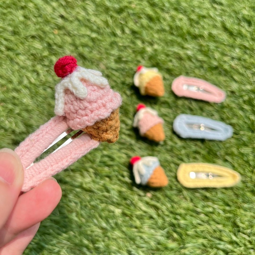 手作钩织毛线 l 冰淇淋发夹 - 发饰 - 棉 多色