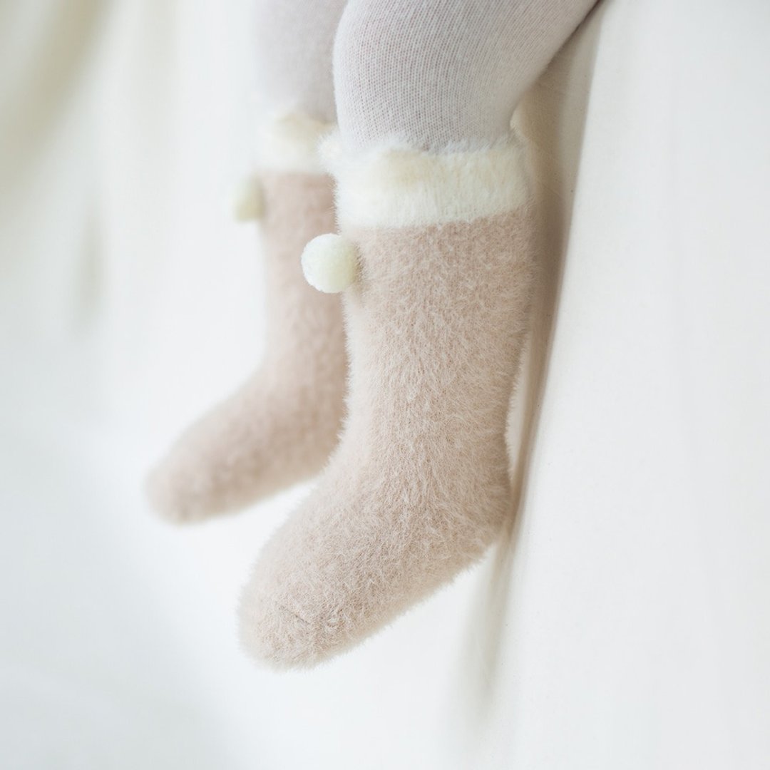 Happy Prince Teddy毛球保暖婴儿童高筒袜 - 婴儿袜子 - 棉 粉红色