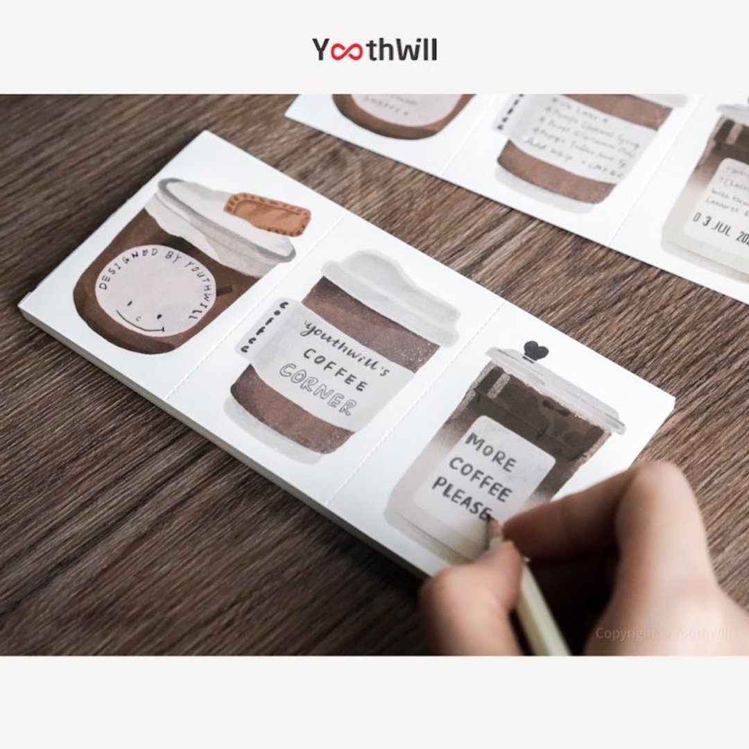 YouthWill 咖啡角落系列 三联便签 外带杯 手帐素材 120g纸 50张 - 便条纸/标签贴 - 纸 咖啡色
