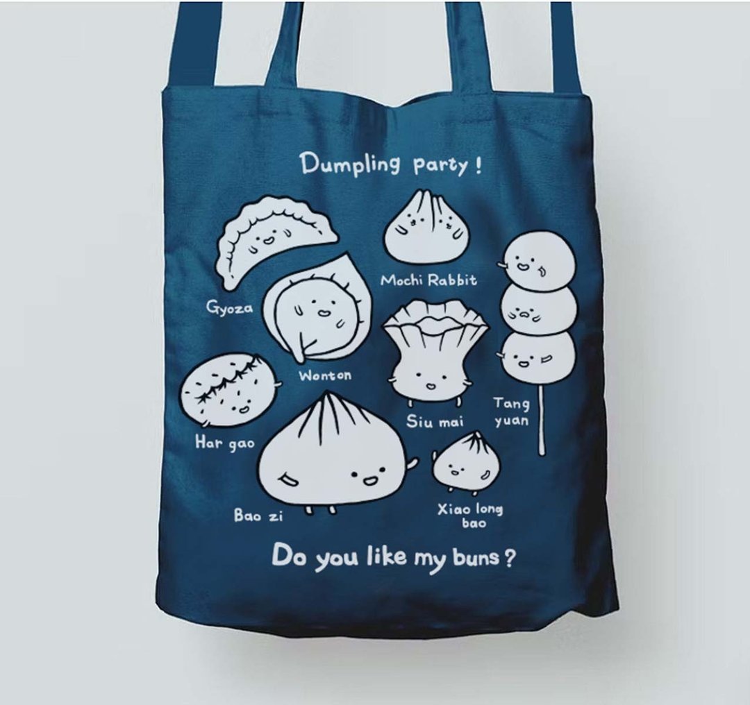 环保 3 way 拉链帆布包-Dumplings Party - 侧背包/斜挎包 - 棉 蓝色
