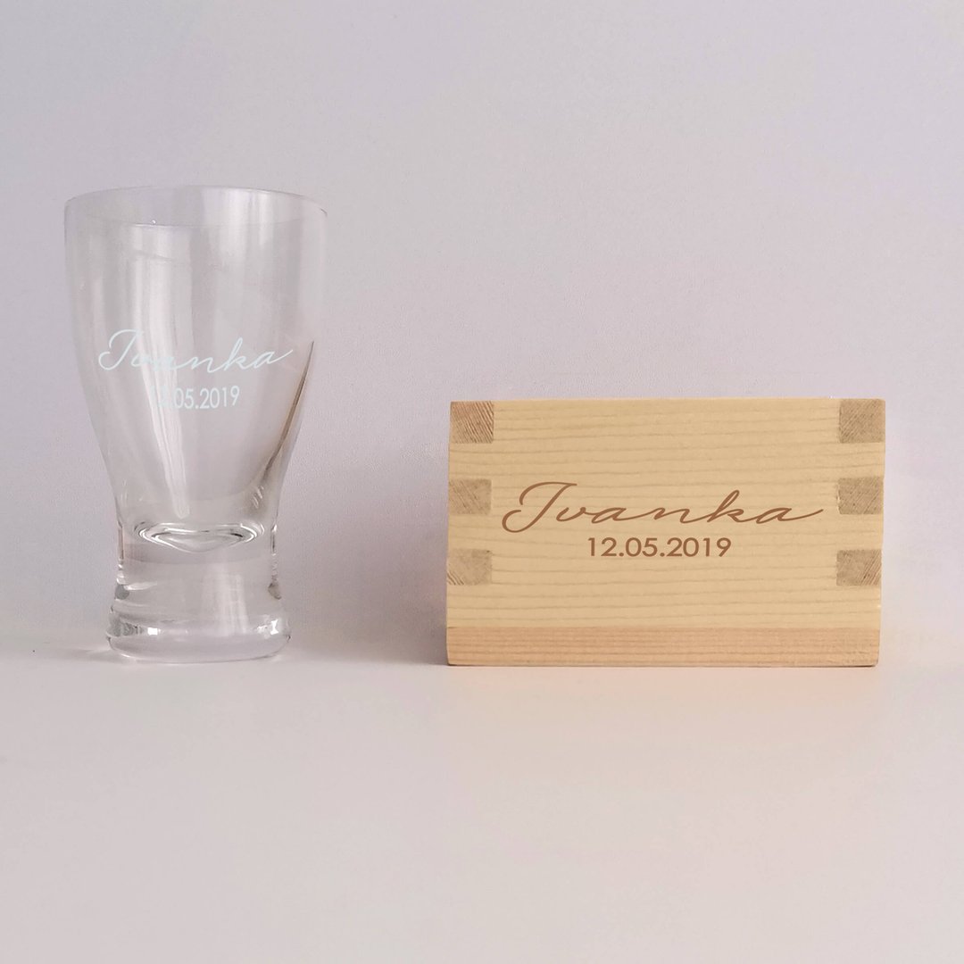 Sake Glass Gift Set|日式清酒杯创意四方小木盒套装|雕刻 - 酒杯/酒器 - 玻璃 