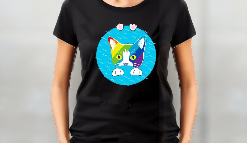 小饭团  彩虹小饼游泳 黑色中性短T - 男装上衣/T 恤 - 棉．麻 白色