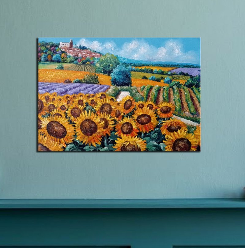 向日葵薰衣 挂画 手绘绘画 原画 装饰画 风景挂画 空间装饰  居家 - 海报/装饰画/版画 - 其他材质 多色