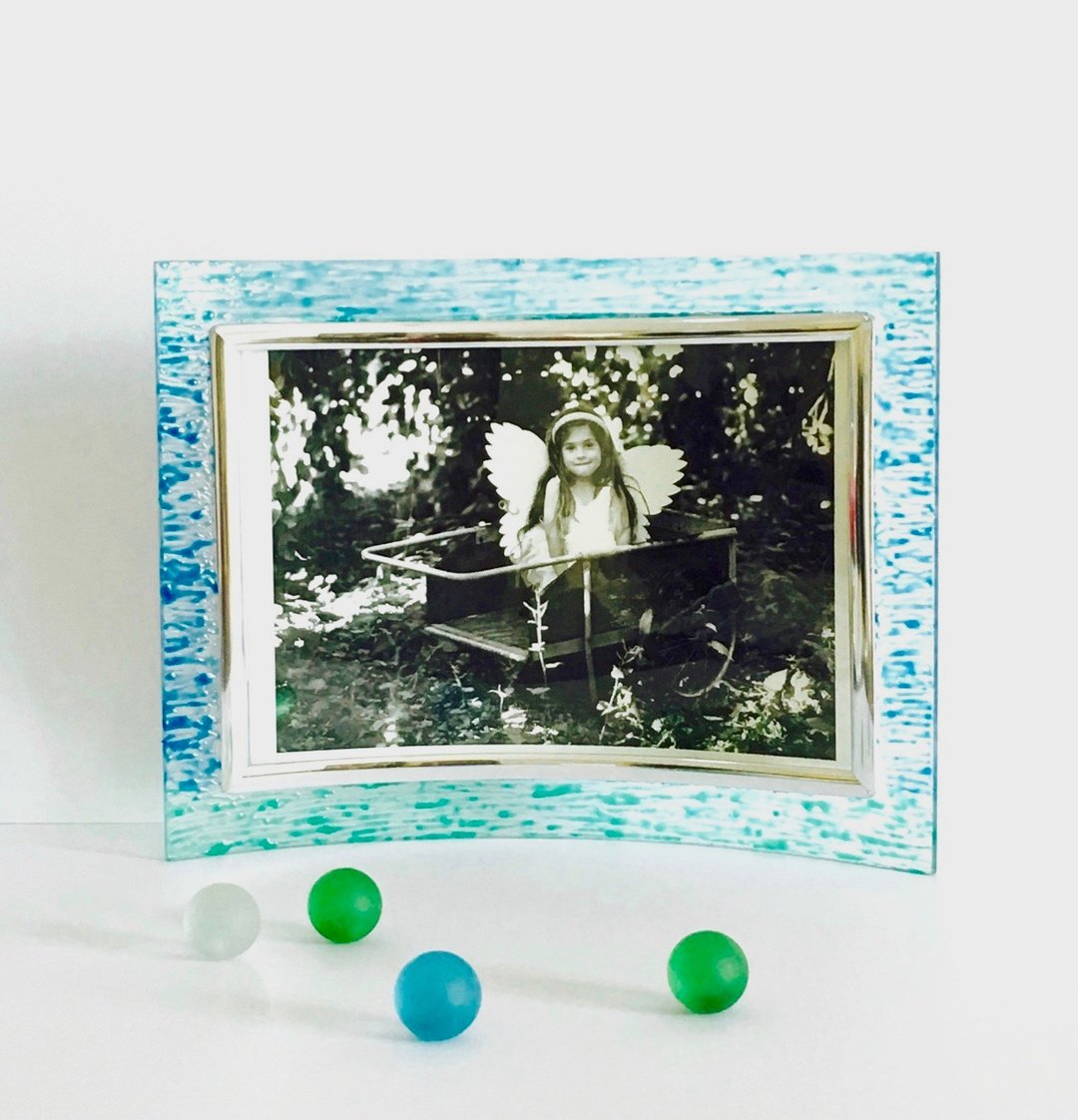 蓝海│治愈蓝绿色渐层波纹手绘相框【客订姓名 刻字】男友礼物 - 画框/相框 - 玻璃 蓝色