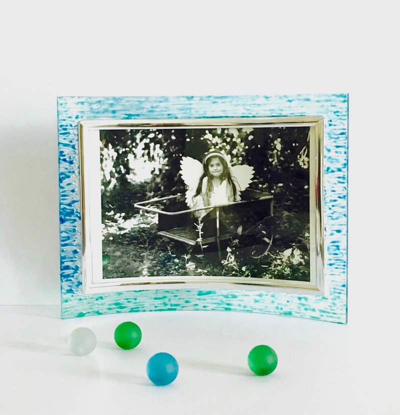 蓝海│治愈蓝绿色渐层波纹手绘相框【客订姓名 刻字】男友礼物 - 画框/相框 - 玻璃 蓝色