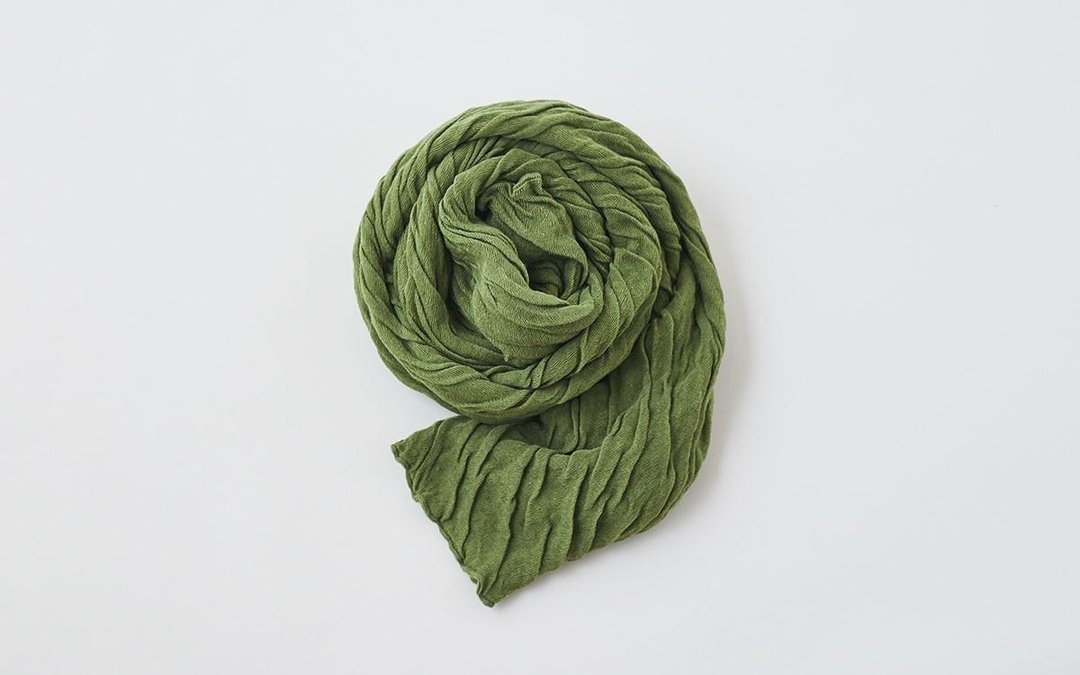 Linen cotton knit twist stall olive - 丝巾 - 棉 绿色