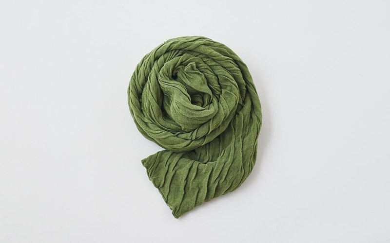 Linen cotton knit twist stall olive - 丝巾 - 棉．麻 绿色