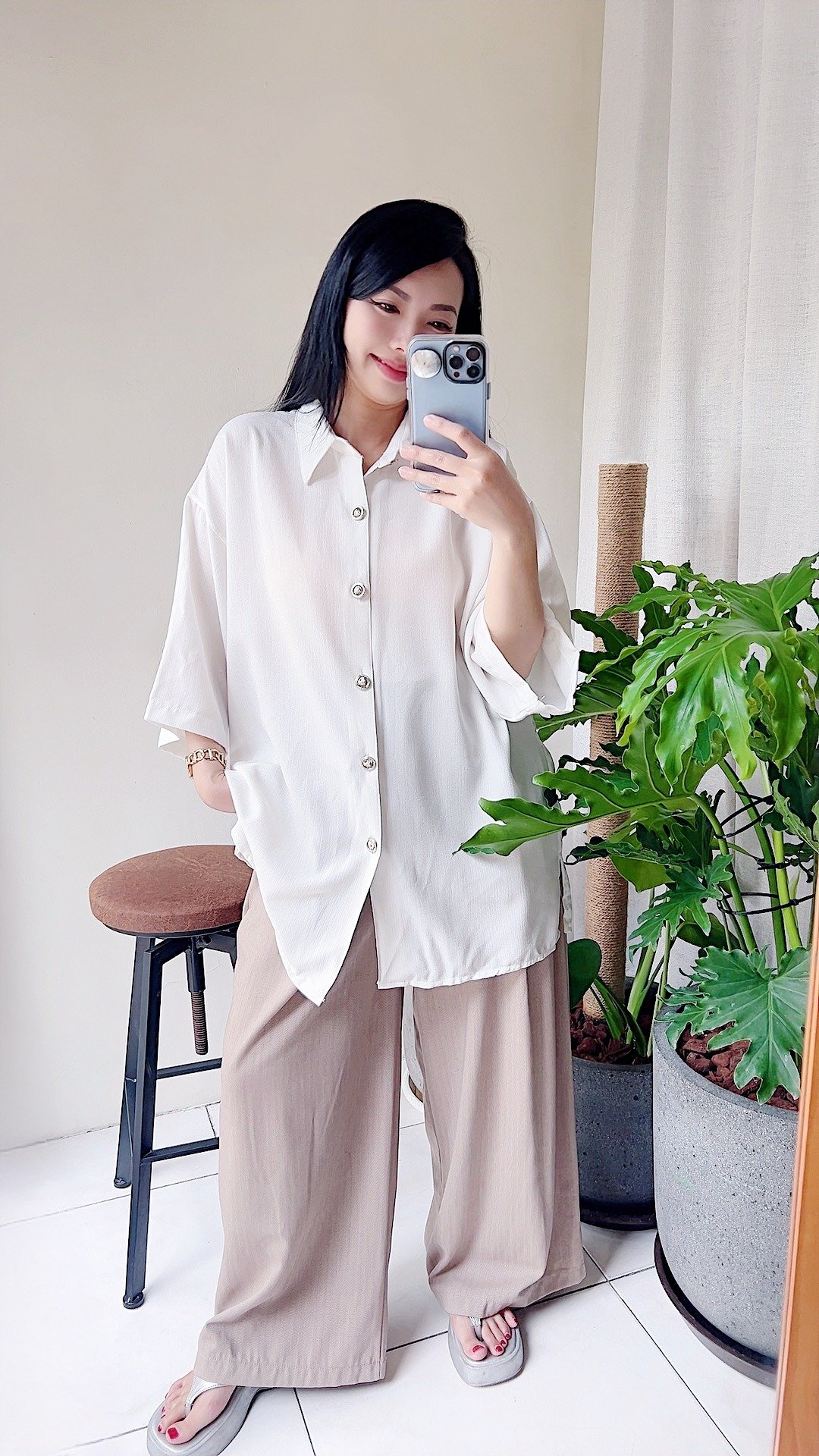 D&G 素面纯雪白 雪纺纱透肤薄料衬衫上衣罩衫shirt vintage 古着 - 女装衬衫 - 聚酯纤维 白色