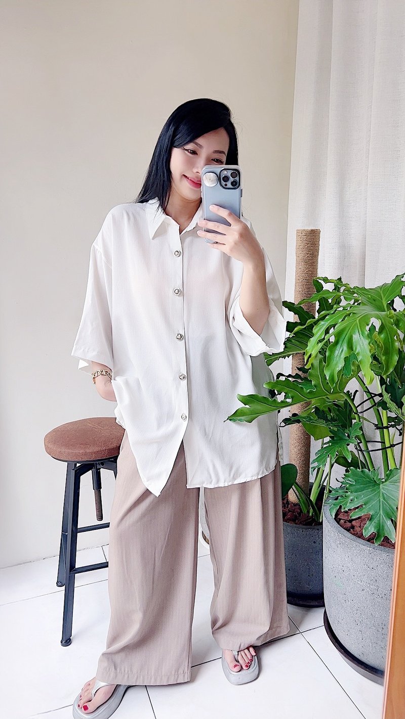 D&G 素面纯雪白 雪纺纱透肤薄料衬衫上衣罩衫shirt vintage 古着 - 女装衬衫 - 聚酯纤维 白色