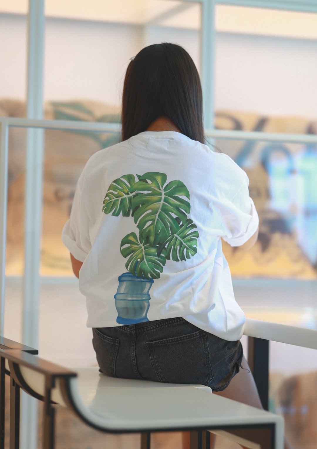 缺水的龟背芋T-shirt - 中性连帽卫衣/T 恤 - 棉 白色