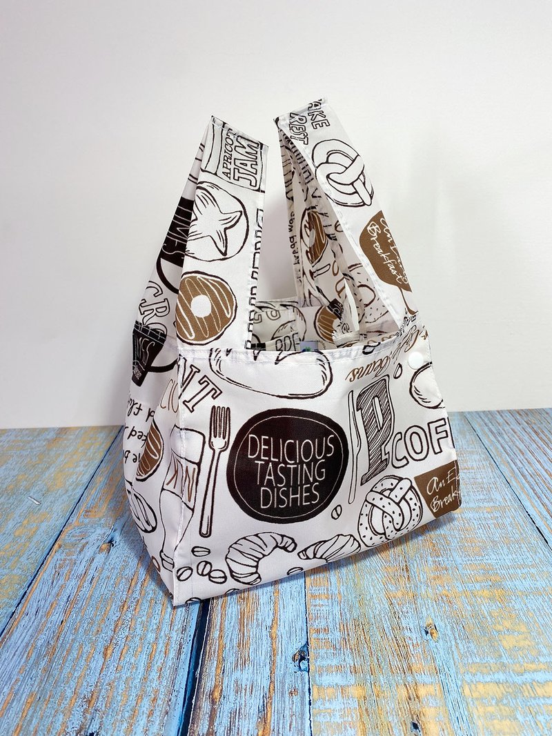 可收纳  早餐/饮料/随身好好袋  白底美食款 - 手提包/手提袋 - 防水材质 白色