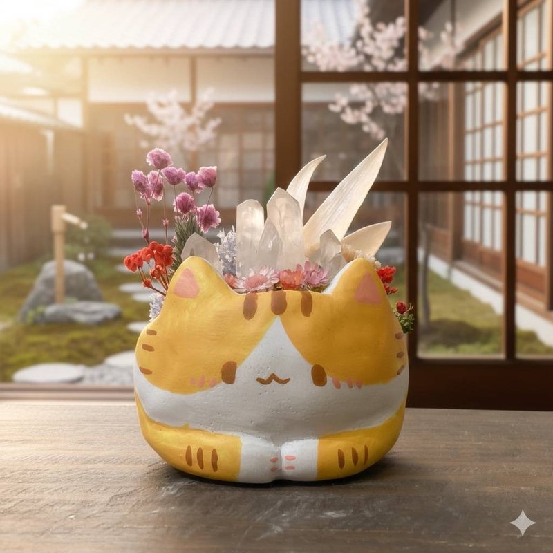 植喵盆景 琥珀 憩 水晶 盆景 扩香石 礼物 开店礼 办公室 - 干燥花/捧花 - 水泥 绿色