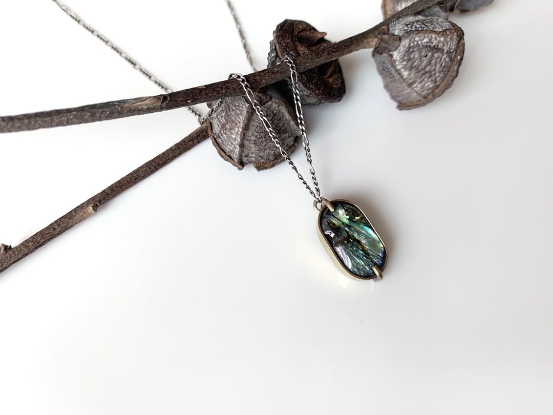 鲍鱼贝壳坠子 abalone shell pendant (客订单) - 项链 - 铜/黄铜 金色