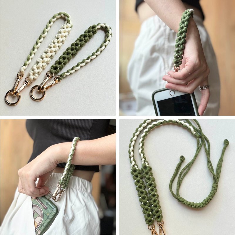 森系 ⋯ 编织空心花 调节式 手机挂绳 手机背带 - 挂绳/吊绳 - 棉．麻 绿色