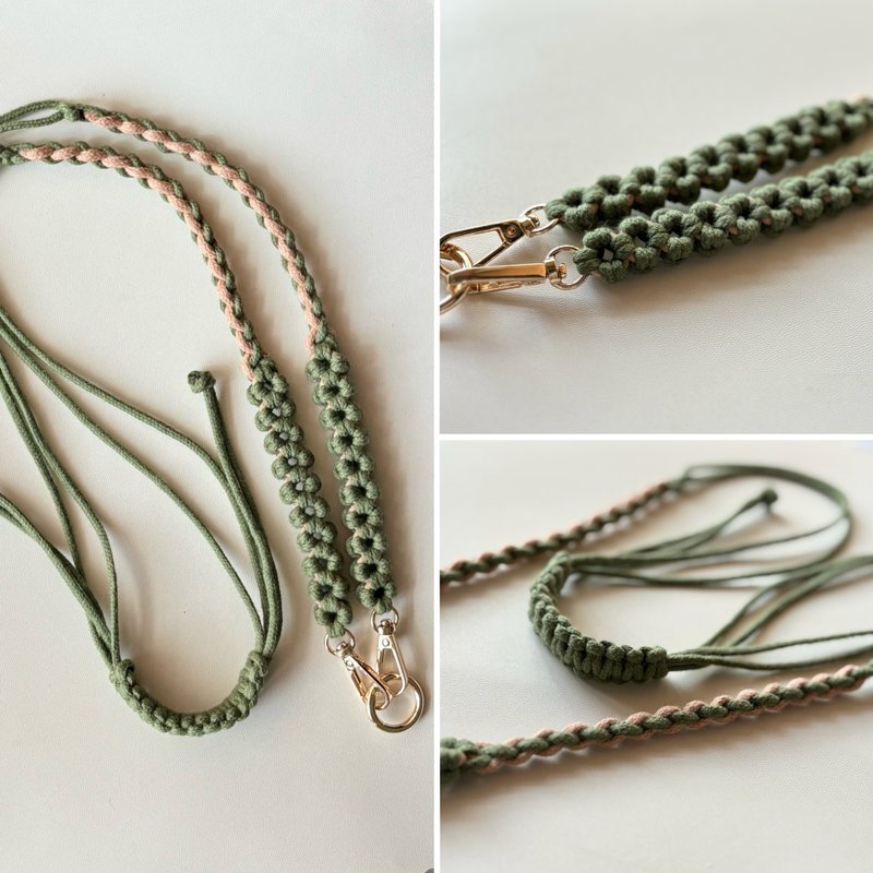森系 ⋯ 编织空心花 调节式 手机挂绳 手机背带 - 挂绳/吊绳 - 棉．麻 绿色