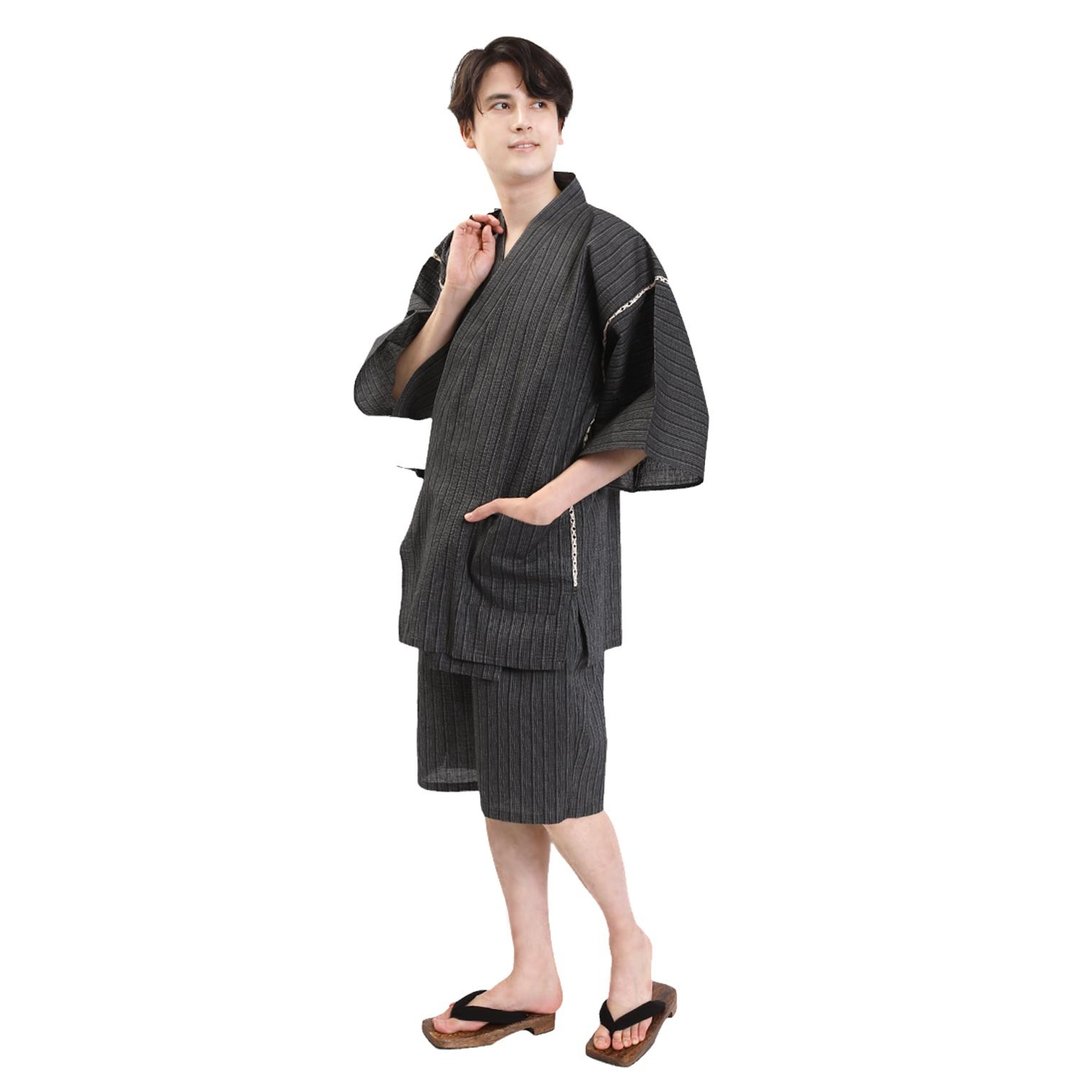 日本 和服 男士 绵麻 甚平 休闲服 睡衣 成套组 M L LL wn13 - 居家服/睡衣 - 棉 蓝色