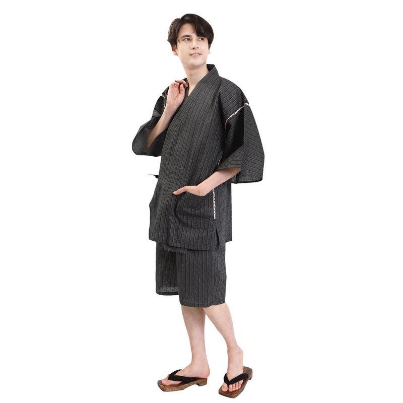 日本 和服 男士 绵麻 甚平 休闲服 睡衣 成套组 M L LL wn13 - 居家服/睡衣 - 棉．麻 蓝色