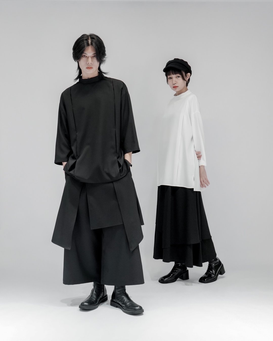 MUKK DESIGN 箱褶造型七分袖上衣-黑 - 其他 - 聚酯纤维 黑色