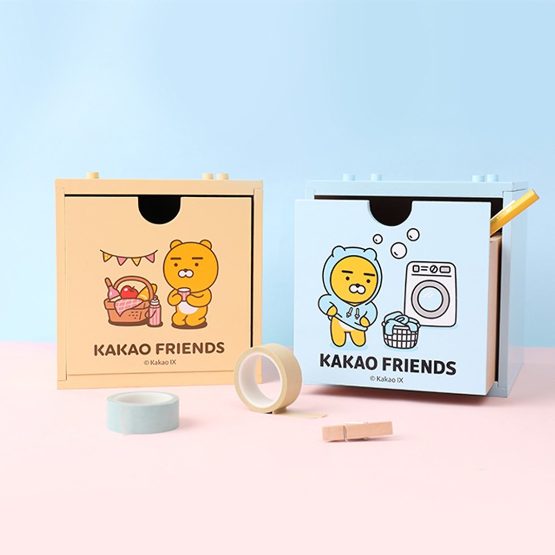 Kakao Friends积木抽屉盒- Ryan莱恩 木盒 收纳盒 整理收纳箱 储 - 收纳用品 - 木头 多色