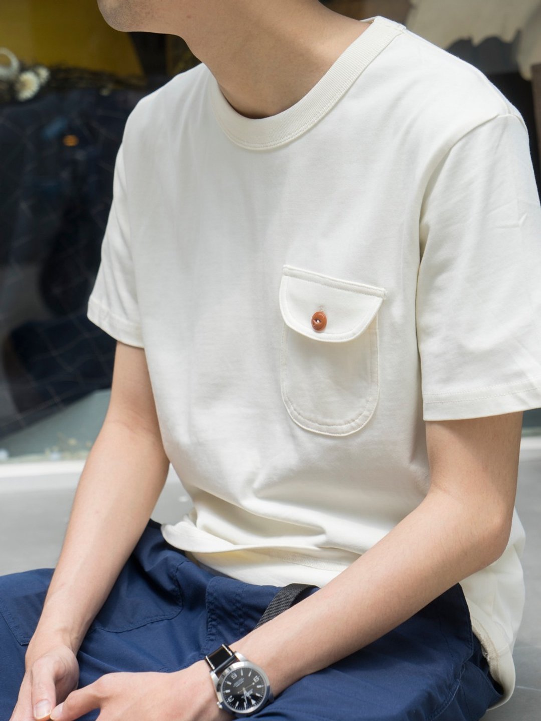 Basic Wear 夏季日系純色口袋T-shirt  重磅面料休閒百搭日常穿著 - 男装上衣/T 恤 - 棉 多色