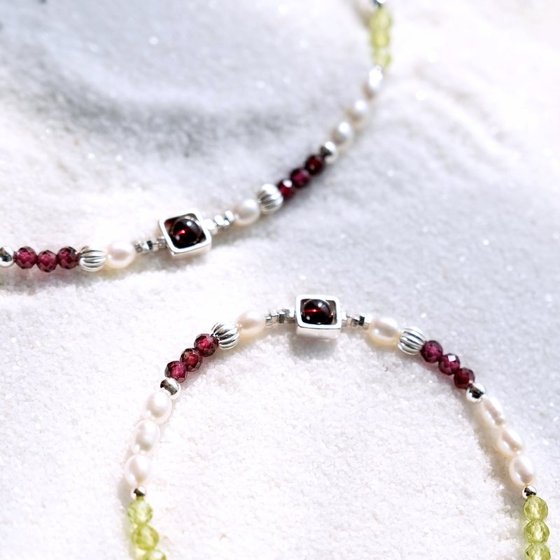加州阳光 925纯银手链。红石榴 橄榄石。元气与魅力双提升 - 手链/手环 - 水晶 多色