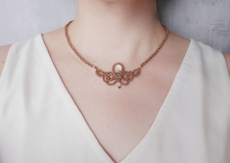 N53/SS24~幽灵水晶 l 蜡线 l 手工编织 l 项链 - 项链 - 半宝石 咖啡色