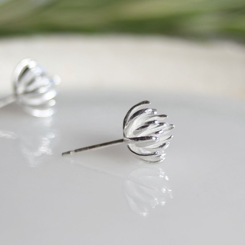 蓟耳钉 - 耳环/耳夹 - 纯银 银色