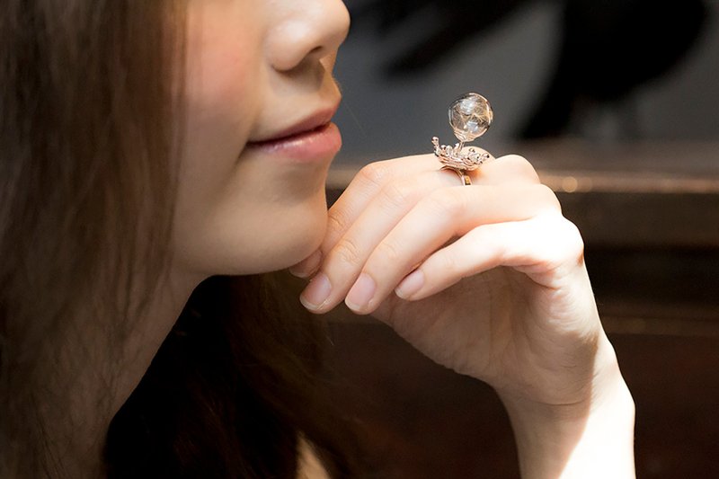 玻璃球蒲公英水花戒指 - 戒指 - 其他金属 银色