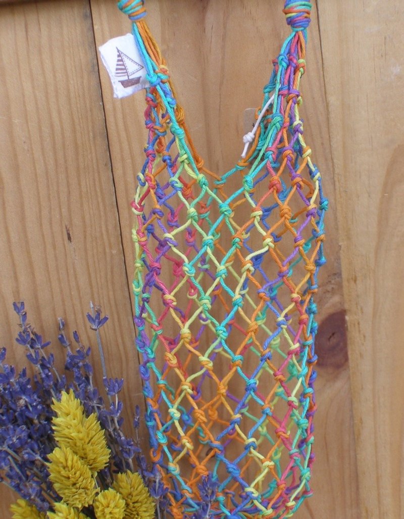 S型  美国麻线手工编织袋/ 缤纷彩虹色/玻璃瓶/咖啡杯/手摇杯大杯 - 水瓶/水壶 - 棉．麻 多色