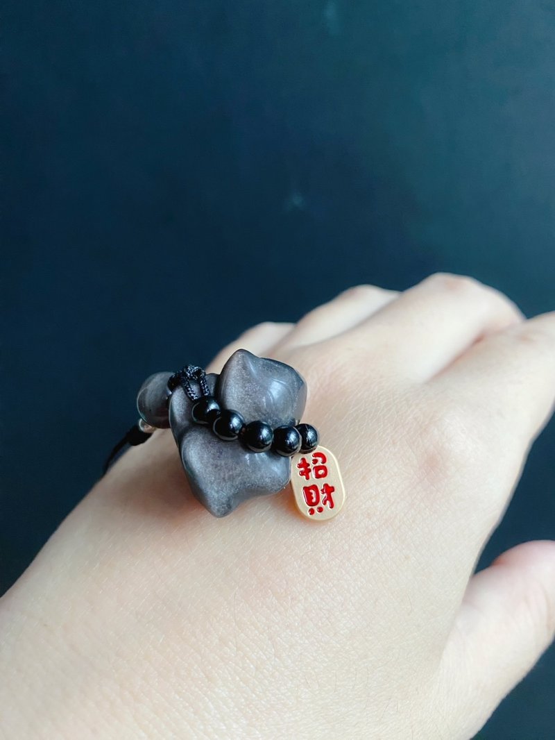 银曜石 小猫 黑曜石 招财纳福 手机挂绳 包挂 吊饰 礼物 生日礼物 - 挂绳/吊绳 - 水晶 黑色