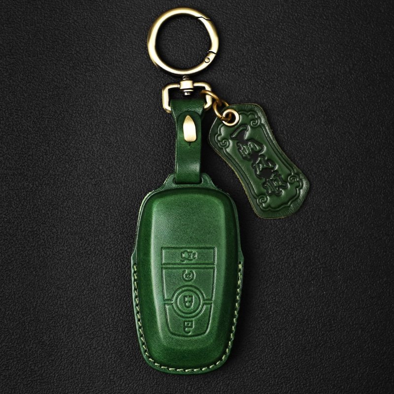 复古植鞣牛皮汽车钥匙包 手工真皮福特Ford汽车钥匙套 - 钥匙链/钥匙包 - 真皮 绿色