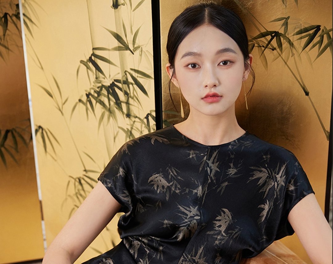 墨竹 新中式中国风 高端醋酸缎面印花洋裝 - 洋装/连衣裙 - 其他材质 黑色