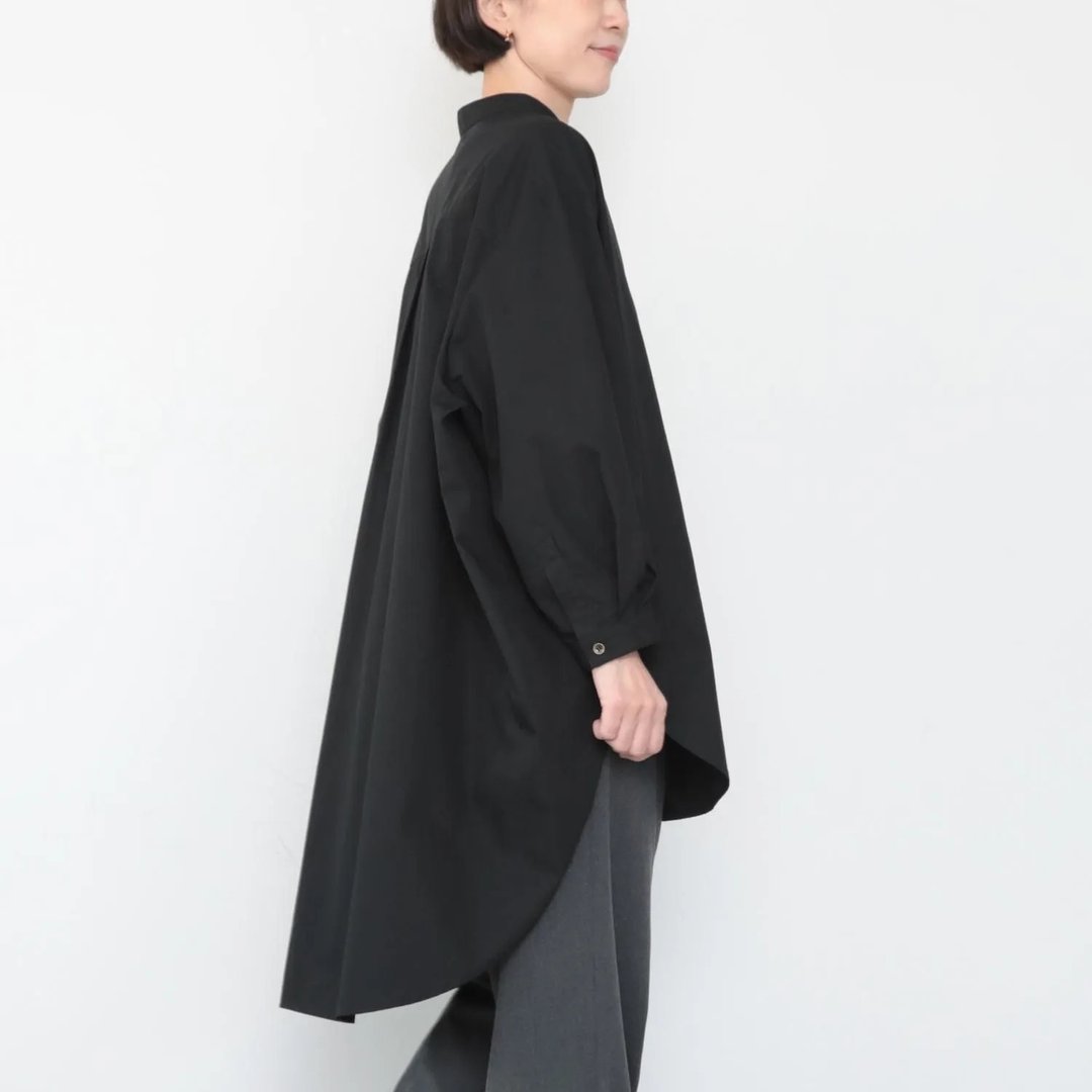 OMAKE.jp 前短后长茧形衬衫 EnagaShirts 黑 - 女装上衣 - 棉 黑色