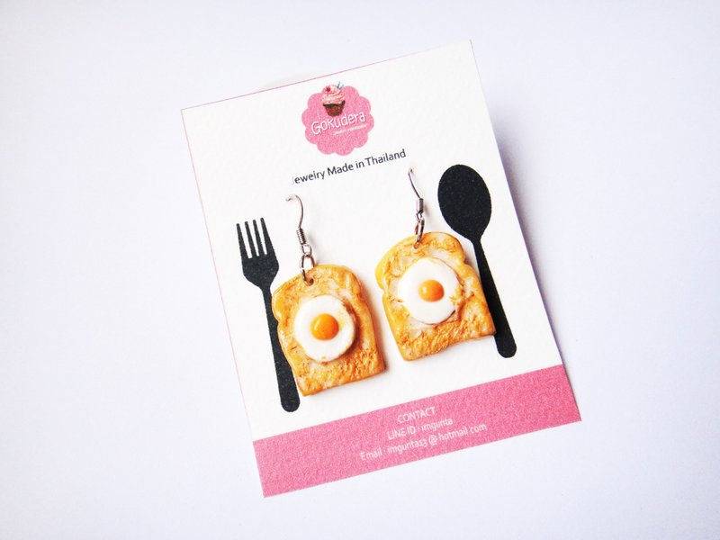 fried egg bread earrings - 耳环/耳夹 - 粘土 橘色