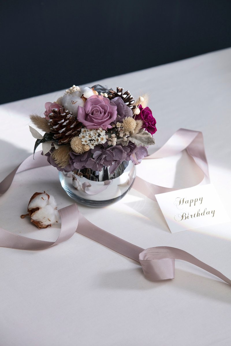 母亲节定制花礼花束圣诞装饰复古紫色系永生花/不凋花桌花镀银M母 - 植栽/盆栽 - 植物．花 紫色